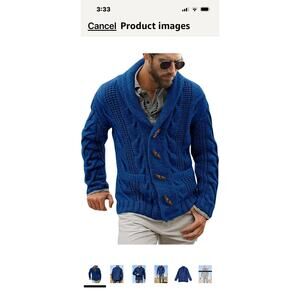 NWT Blue Chunky Cable Knit Fisherman Cardigan Sweater Medium Blue Shawl